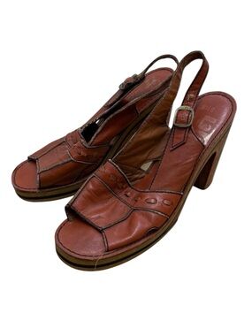 Vintage 70s Brazilian Latinas Platform Clog Sandals Leather Slingback Brown